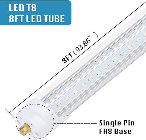 12 Pack, T8/T10/T12 8FT LED Tube Light, Single Pin FA8 Base, 100W 6000LM 6000K - Image 2