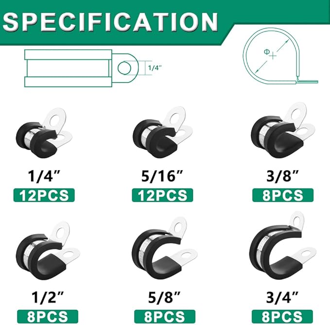 56PCS Cable Clamps Assortment Kit, 6 Sizes—1/4" 5/16" 3/8" 1/2" 5/8" 3/4" - Image 2