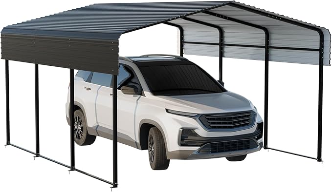 Metal Carport 10 * 15 FT with Enhanced Base Heavy Duty Garage with Galvanized by HEYTOWN