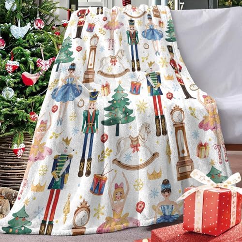 Christmas Nutcracker Flannel Throw Blanket, Cute Xmas Tree Wooden - Image 2
