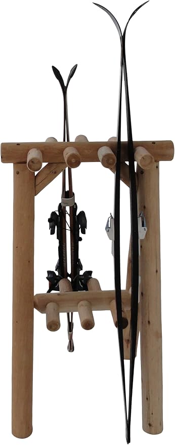 9-Place Freestanding Log Ski Rack Holder, Indoor & Outdoor Snowboard Racks - Image 7