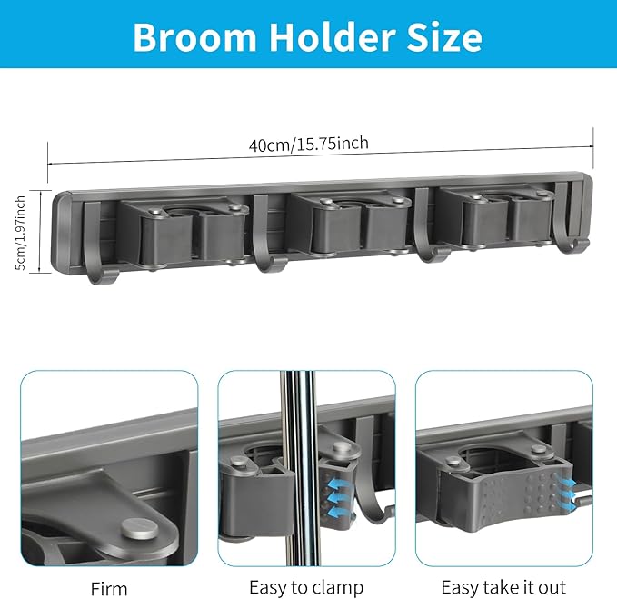 Broom Holder Wall Mount, Aluminum Mop and Broom Holder Hanger - Image 2