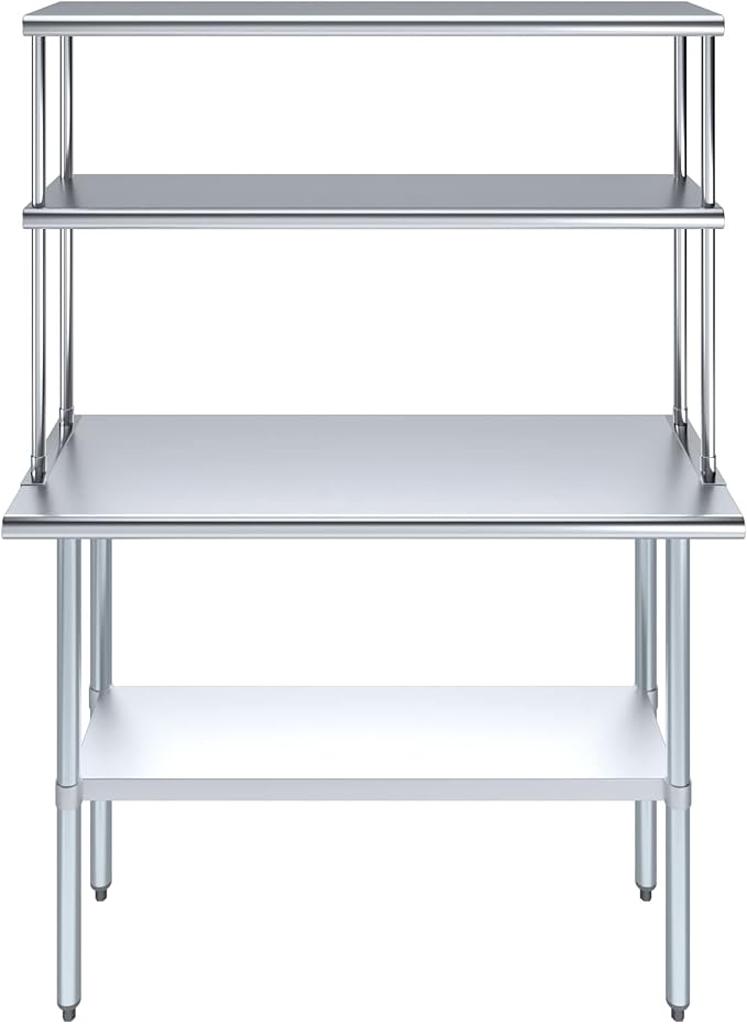 Amgood Stainless Steel Work Table Double Tier Overshelf 18" x 48" Work Table + - Image 2