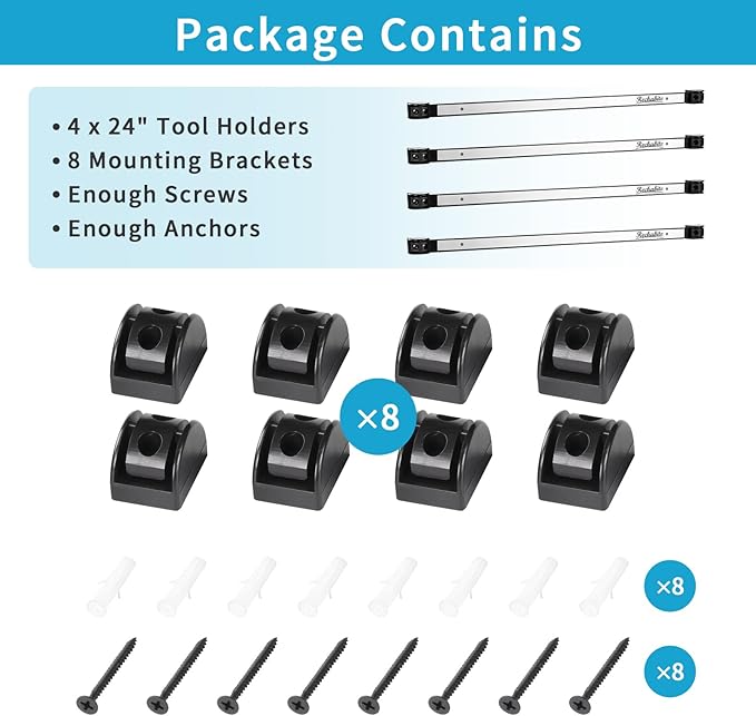 4 Pieces 24" Magnetic Tool Holder Strip, Stainless Steel Surface Tool Magnet Bar - Image 7