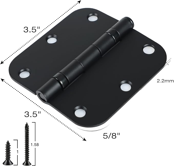 18 Pack Ball Bearing Round Matte Black Door Hinges 3.5 Inch 5/8" Radius Anti - Image 5