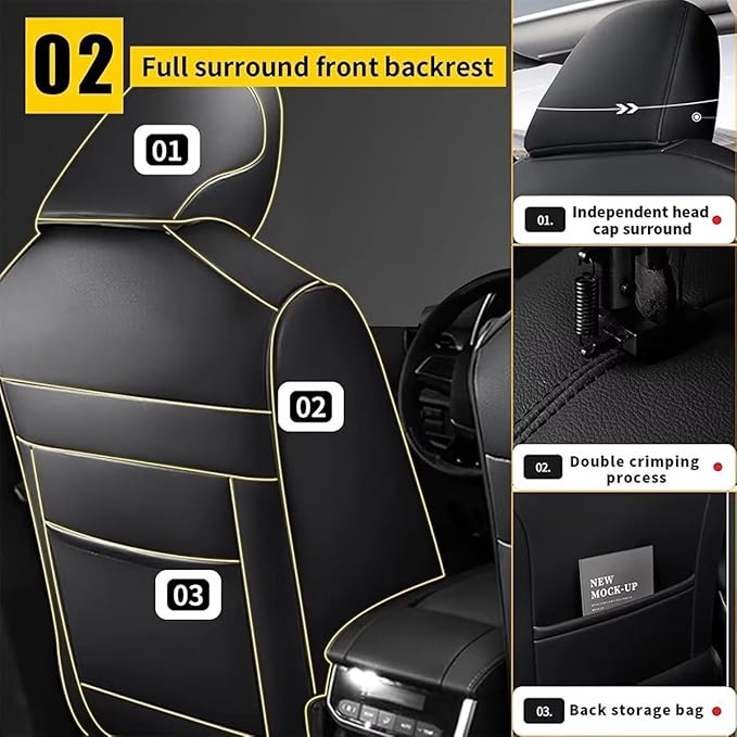 YORKNEIC Seat Covers for Hyundai Kona 2018-2024 2025: Waterproof Leather Car - Image 3