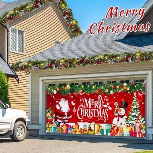 Tudomro Merry Christmas Garage Door Cover Decorations 6 X13ft Xmas Large Backyard Cover Banner Red Barn Door Backdrop for Holiday Indoor Outside Home Party Decor Supplies - Image 5