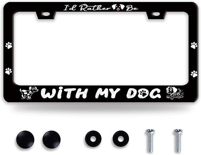 I'd Rather Be with My Dog License Plate Frame Pet License Plate Holder Funny by BRAGHRTED