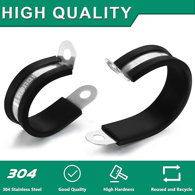 15pcs 1-1/2 Inch Stainless Steel Cable Clamps, Rubber Coated Cushioned - Image 5