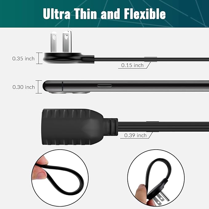 Elecan Flat Plug Extension Cord 25 Ft - Image 2