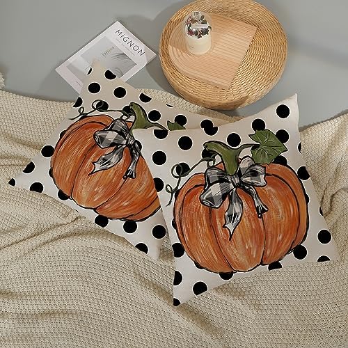Fall Pillow Covers 16x16 Set of 2 Pumpkin Maple Leaves and Polka Dot Fall Decor Pillowcase Linen Autumn Thanksgiving Decorative Outdoor Throw Pillow Covers Farmhouse Cushion Case for Couch Home - Image 5