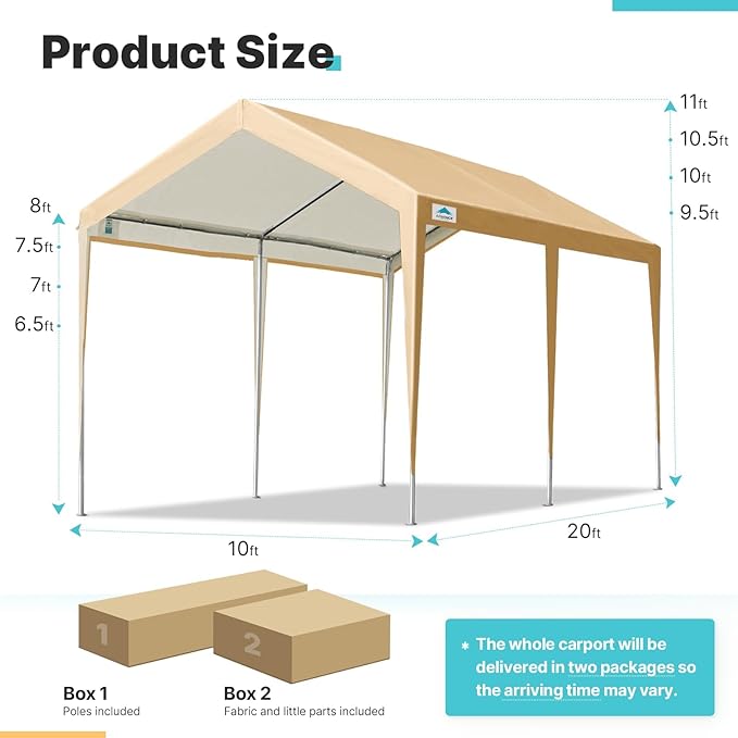 ADVANCE OUTDOOR Adjustable 10x20 ft Heavy Duty Carport Car Canopy Garage Boat - Image 5