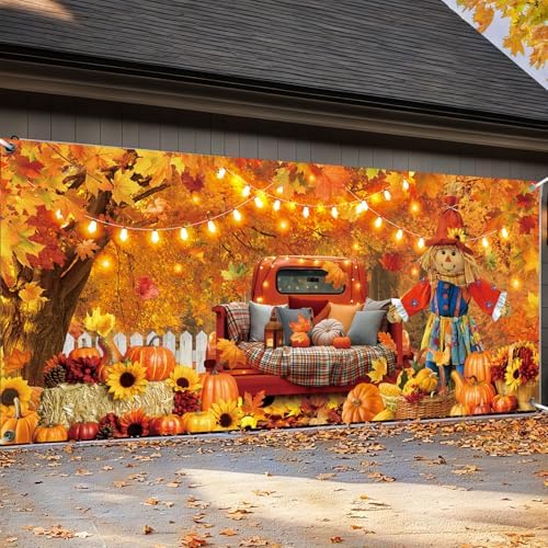 Fall Garage Door Cover Banner Autumn Scarecrow Thanksgiving Decor 7 x 16 - Image 4