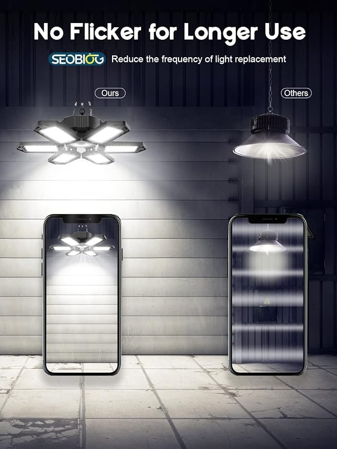 SEOBIOG 2 Pack Plug in Garage Light, Upgraded 200W 20000LM Linkable LED Shop - Image 4