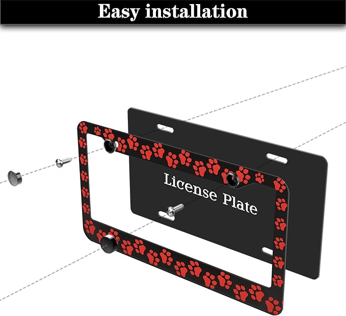Custom License Plate Frame Black and Red License Plate Frames Animal Dog Paw - Image 7