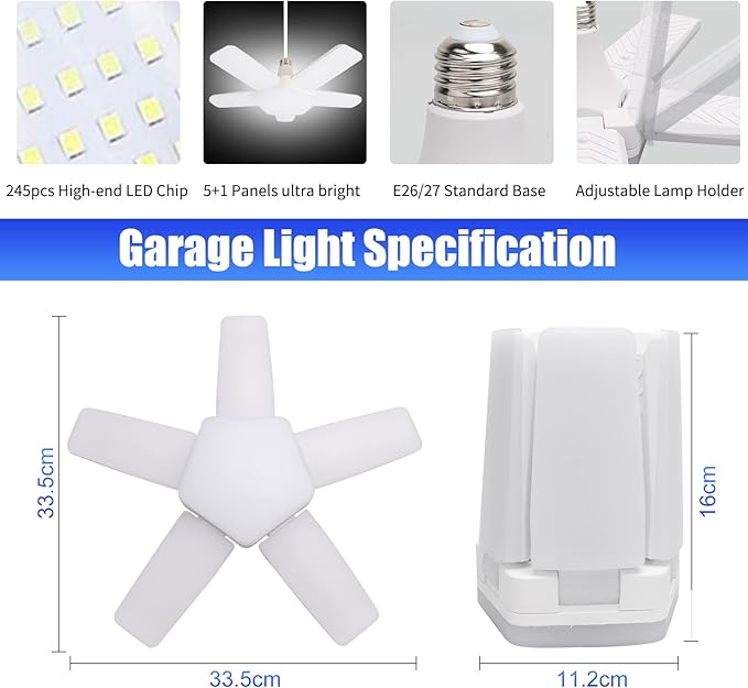 LED Garage Lights 2 Pack, 100W 10000LM 6500K E26/E27 Ceiling Light - Image 6