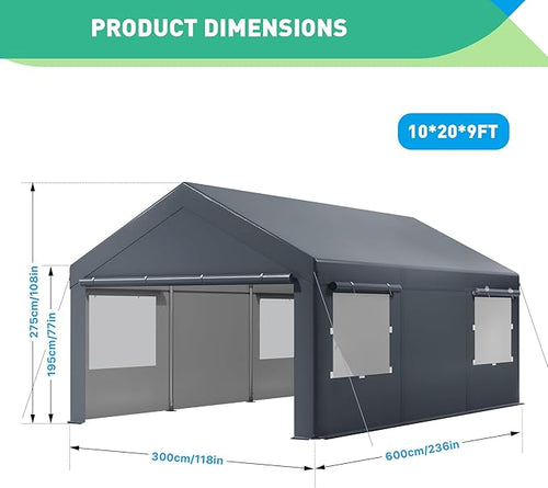 10X20 Ft Heavy Duty Carport Canopy, Portable Garage, Car Tents, Reinforced - Image 2