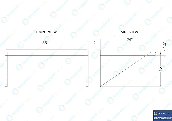 AmGood 36" Long X 24" Deep Stainless Steel Wall Shelf | NSF Certified | - Image 5