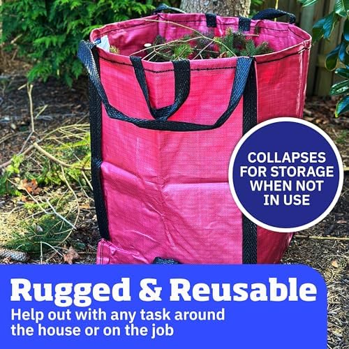DURASACK Heavy Duty Home and Yard Bags 48-Gallon Reusable Self-Standing Lawn and Leaf Bags Garbage Can with Reinforced Handles, Red (Pack of 10) - Image 4