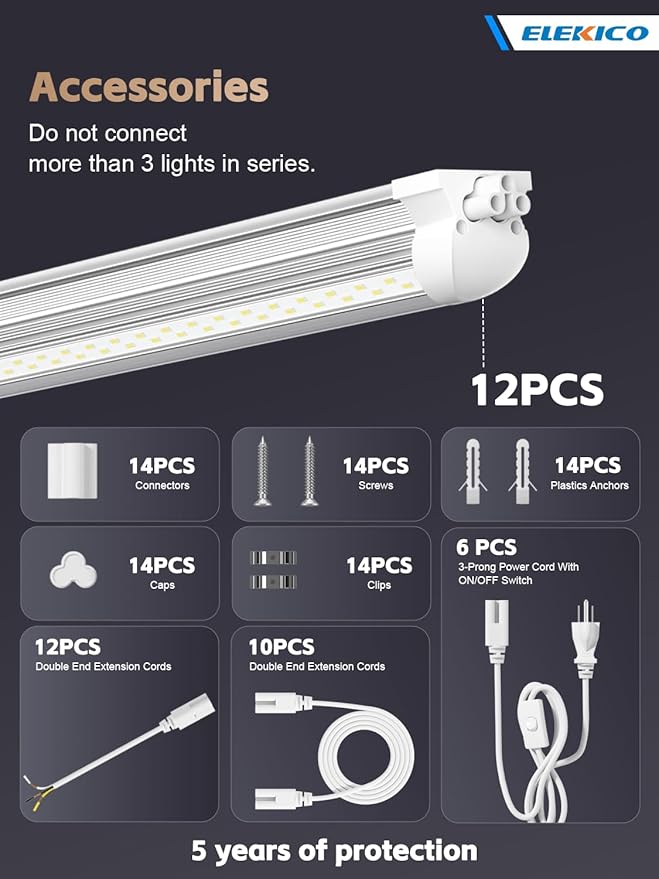 12 Pack Super Bright 100w 8ft Led Shop Light, 15000lm 5000k V Shape 8' Led Shop - Image 5