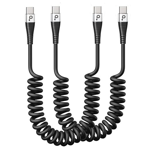 USB C Cable 3A Fast Charging 5FT Coiled USBC to USBC Charger Cable by PRAKIE