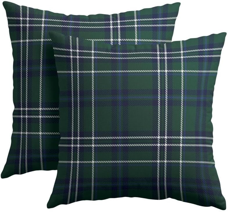 Christmas Throw Pillow Covers 24x24 Set of 2 Winter Gark Green Plaid by Trongr