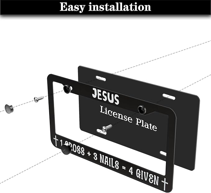 Fun License Plate Frame Cover Black and White License Plate Frames Jesus 1 - Image 7