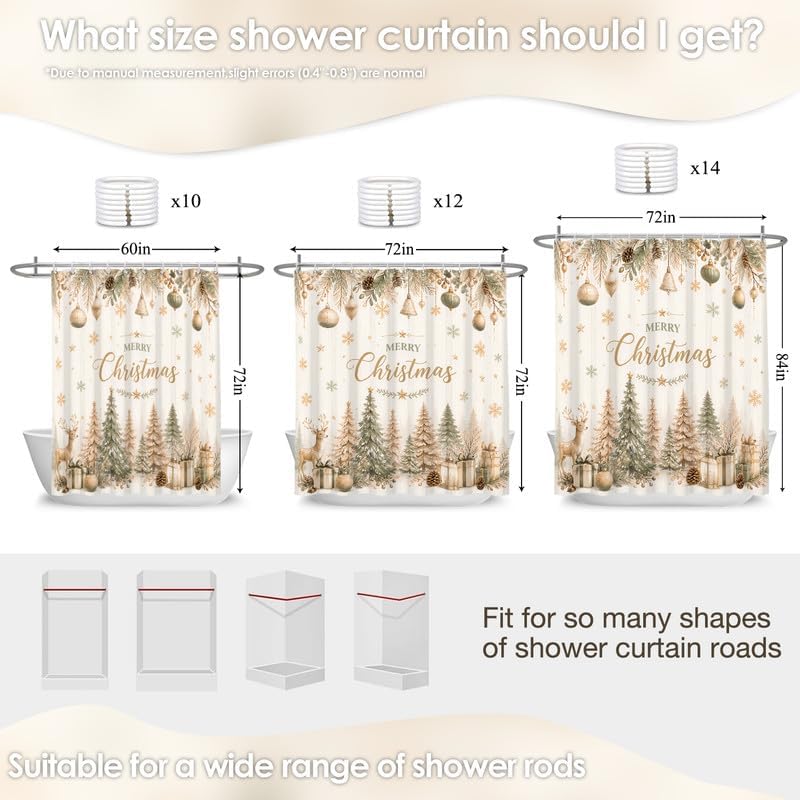 Farmhouse Christmas Shower Curtain, 60x72 Inch Waterproof Fabric - Image 2
