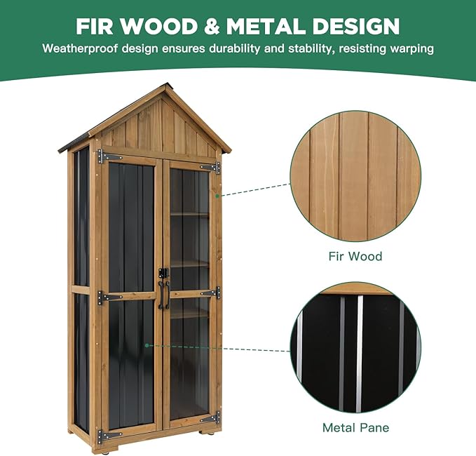 Outdoor Storage Cabinet – Weatherproof Wood & Metal Storage Shed - Image 5