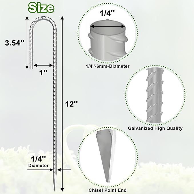 VVOKGO Rebar-Stakes-12-Inch J Hook Galvanized Tent Stakes Heavy Duty, Camping - Image 2