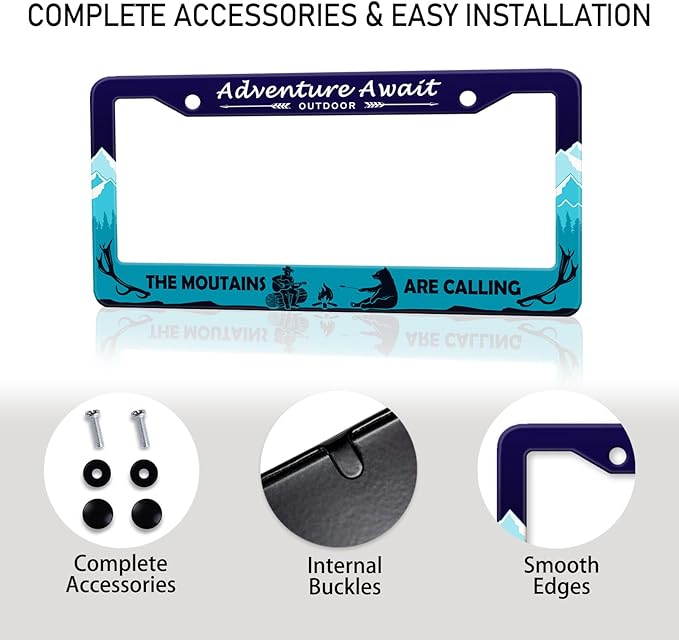 Adventure Await License Plate Frame, Mountains Forest Bear Outdoor License - Image 7
