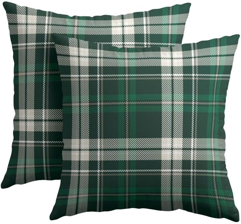 Christmas Throw Pillow Covers 22x22 Set of 2 Winter Green Buffalo Plaid Tartan by Trongr