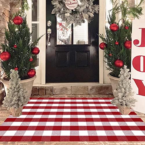 Christmas Red and White Plaid Rug, 4 x 6 Feet Washable Cotton Blend Woven Area Rug for Large Covered Front Porch, Entryway and Living Room, Reversible Buffalo Check - Image 6