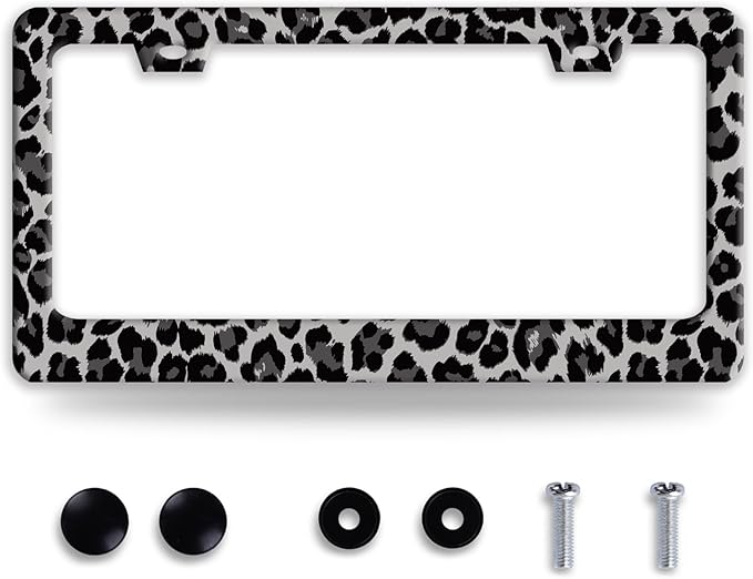 Black Gray Leopard Print License Plate Frame Beautiful Cheetah Print License by BRAGHRTED