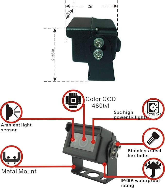 AHD 1080P Wired Reverse Rear View Backup Camera System, 2 IR Camera - Image 4
