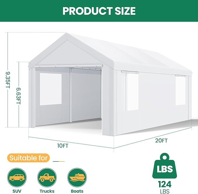 COBIZI Carports 10x20 Heavy Duty Car Canopy Garage - Image 6