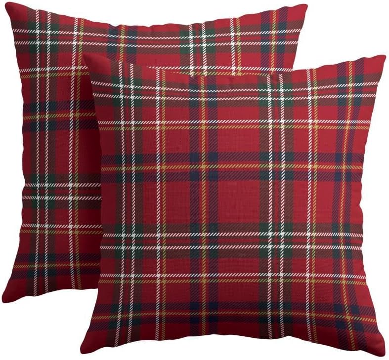 Christmas Throw Pillow Covers 18x18 Set of 2 Winter Red Buffalo Plaid by Trongr