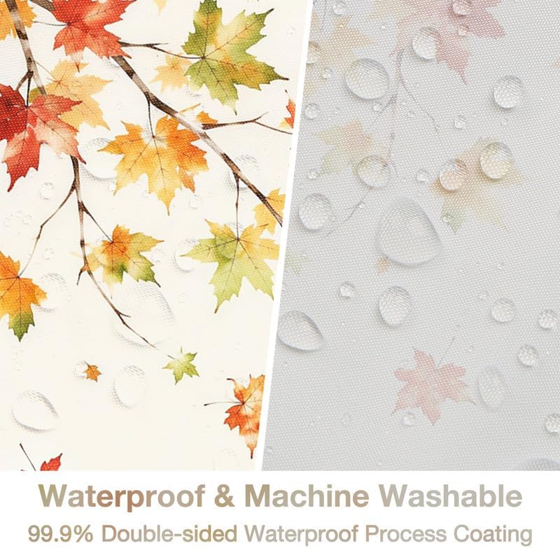 Fall Leaves Shower Curtain Farmhouse Autumn Maple Leaves Pumpkin Bathtub Curtains for Bathroom Waterproof Fabric with 10 Hooks, 60x72 Inch - Image 3