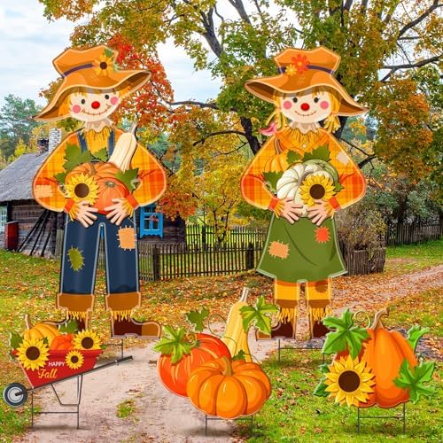 5 Pcs Fall Scarecrow Yard Stake Metal Thanksgiving Garden Decor - Image 6
