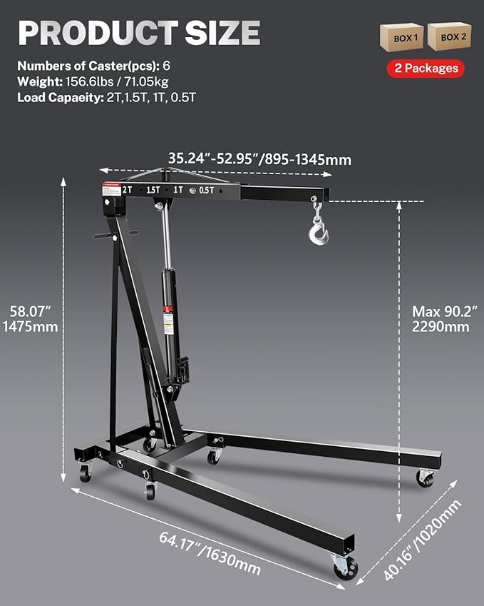 2-Ton Folding Engine Hoist, Hydraulic Shop Crane - Image 6