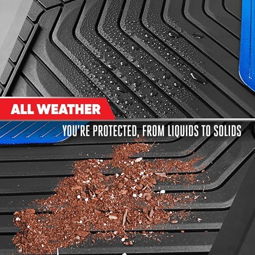 Motor Trend MetallicGuard Car Floor Mats Full Set - Durable Rubber Floor Mats with Blue Metallic Heel Pad, All-Weather Interior Protection for Front and Rear with Non-Slip Backing