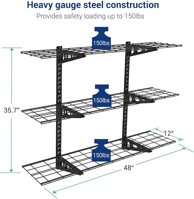 FLEXIMOUNTS 3 Tier 1x4ft Garage Storage Wall Shelving, 12x48inch per Shelf - Image 3