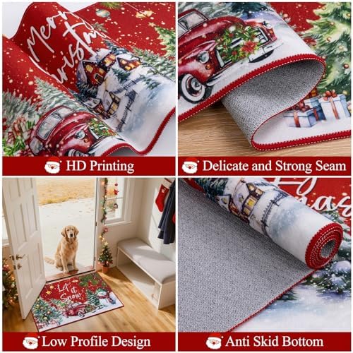 U'Artlines Christmas Kitchen Rugs and Mats Set of 3, Non Skid Tree Car Rug - Image 3