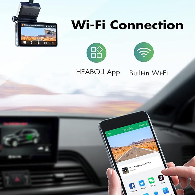 4K Dual Dash Cam Front and Rear, Wi-Fi GPS, 3 Inches IPS Touch Screen, Car - Image 3