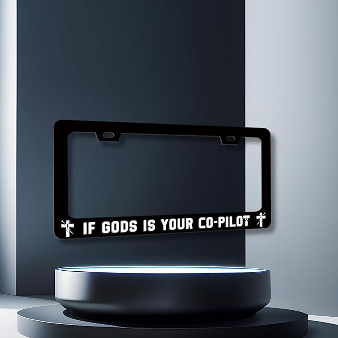 If Gods is Your Co-Pilot License Plate Frame Funny Jesus License Plate - Image 6