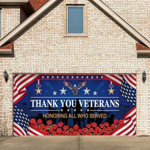 Preboun Thank You Veterans Day Garage Door Decoration 7 x 16 ft - Image 5