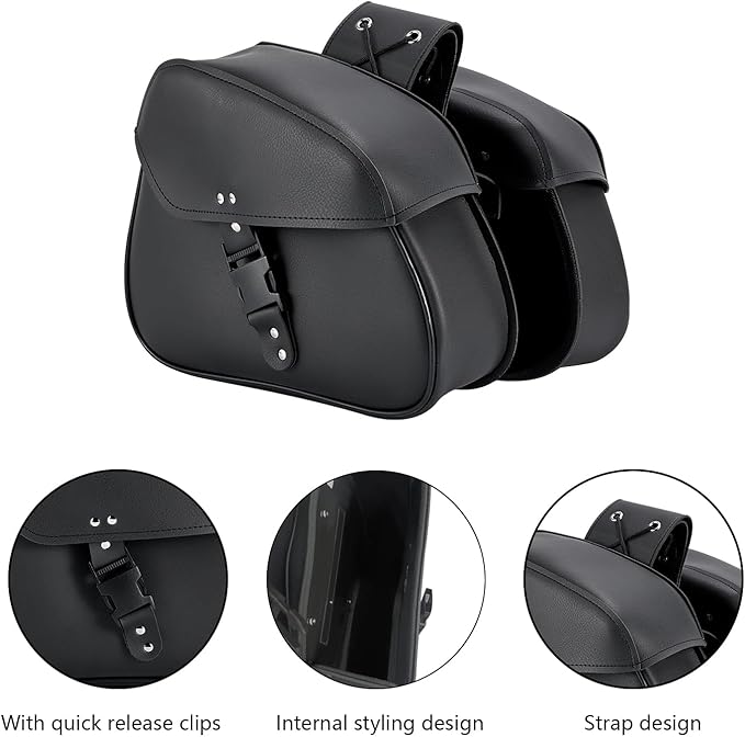 Motorcycle Saddle Bags Synthetic Leather Luggage Bag Waterproof Throw Over - Image 3