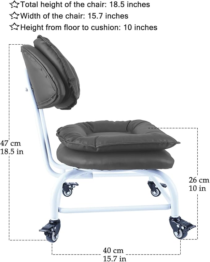 Rolling Stool Wide Seat with Back Rolling Chair 4 Wheels with Brakes - Image 3