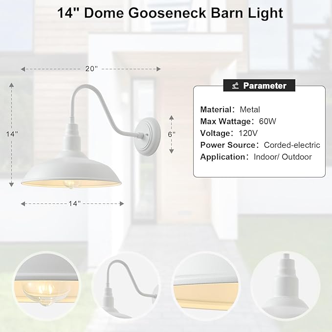 14 Inch Dome Outdoor Gooseneck Barn Light Fixture - Image 7