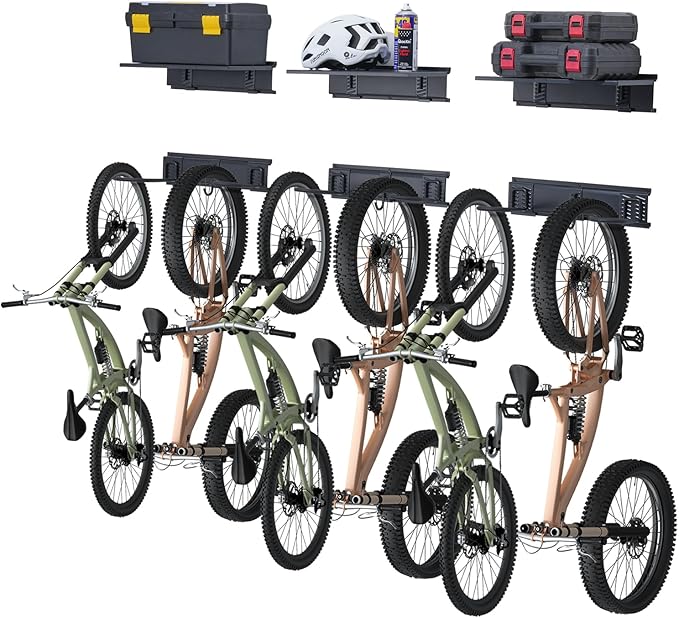 VEVOR Bike Storage Rack, 6 Bike Racks and 3 Helmets Hooks, Wall Mount Bike - Image 9